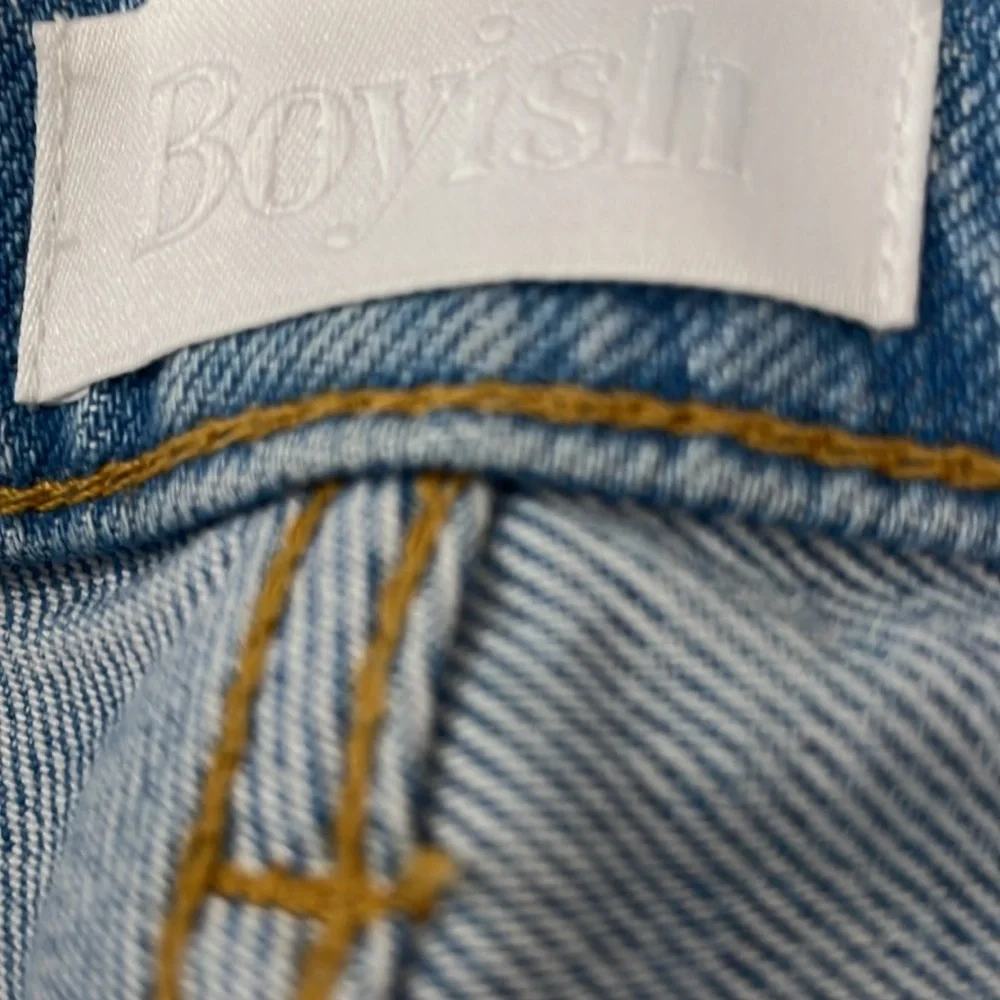 Boyish Casey Distressed Denim Straight Leg Crossover‎ Button Fly Raw Hem 25